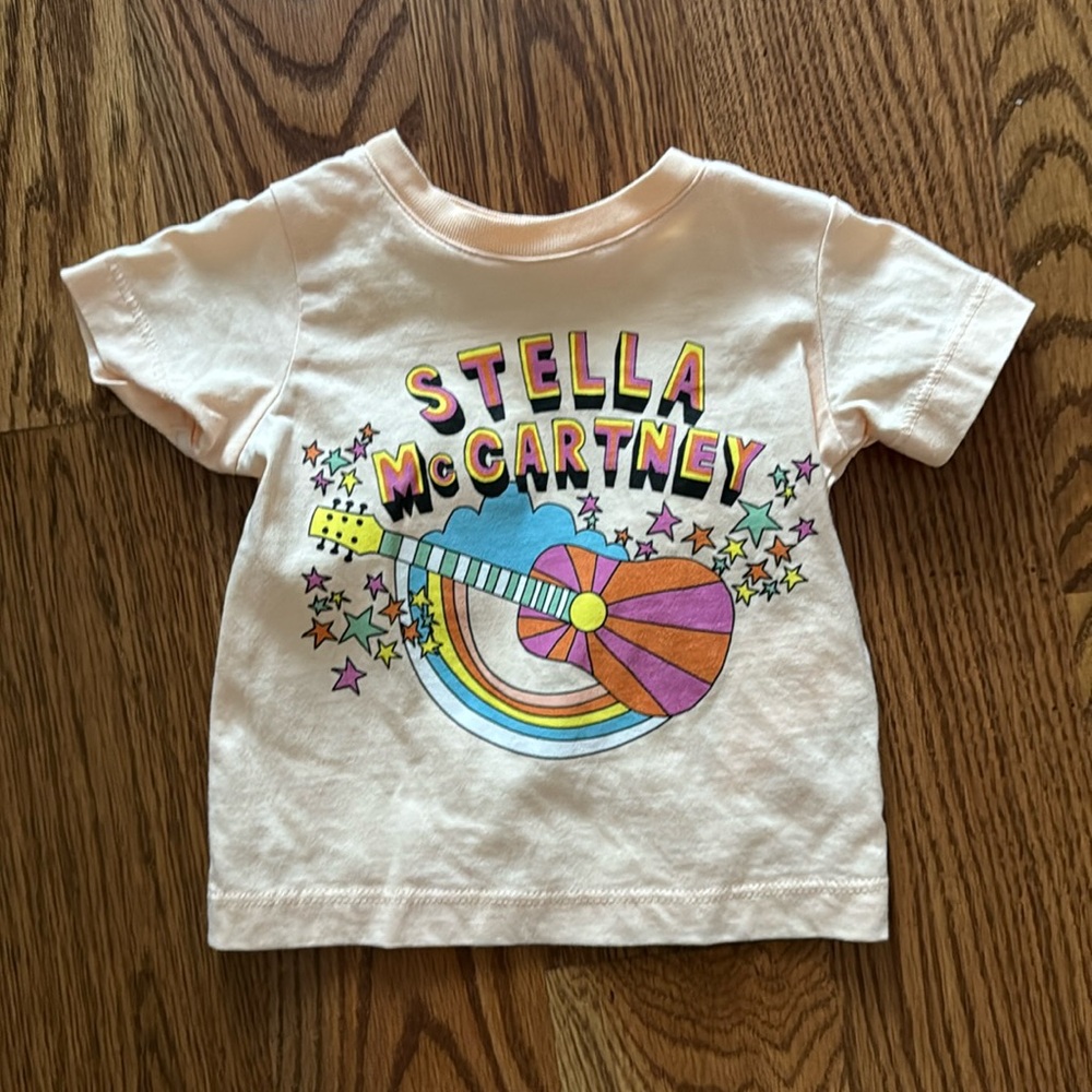Stella McCartney Kids Peach Tee with Colorful Guitar Design